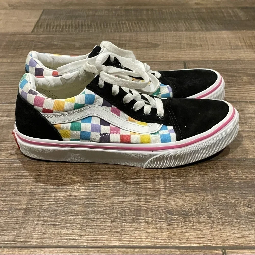 VANS Old Skool Rainbow Checkerboard Skate Shoes Youth Size 3 Unisex